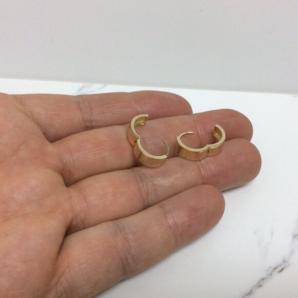 14K SOLID YELLOW REAL GOLD CLIP ON Huggie Hoops 2.60gr - Picture 6 of 8